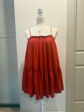 Abercrombie & Fitch Ruffle Trapeze Mini Dress Red XS